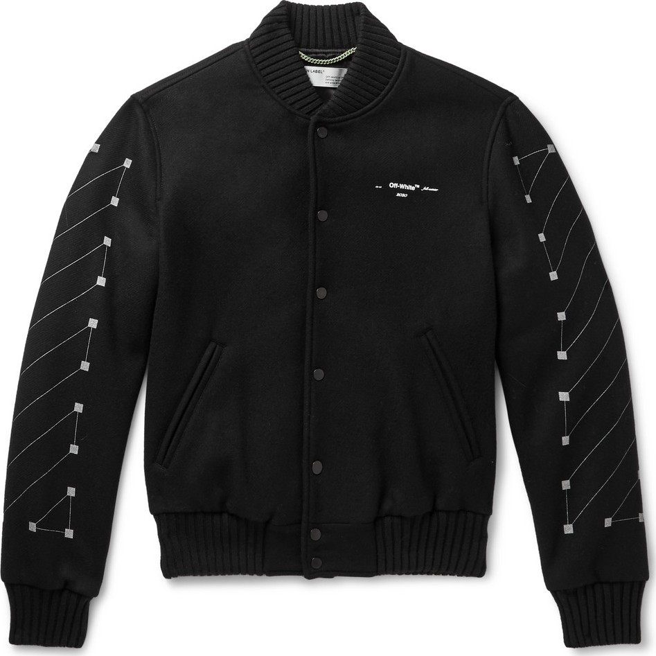 Off White Printed Virgin Wool-Blend Bomber Jacket