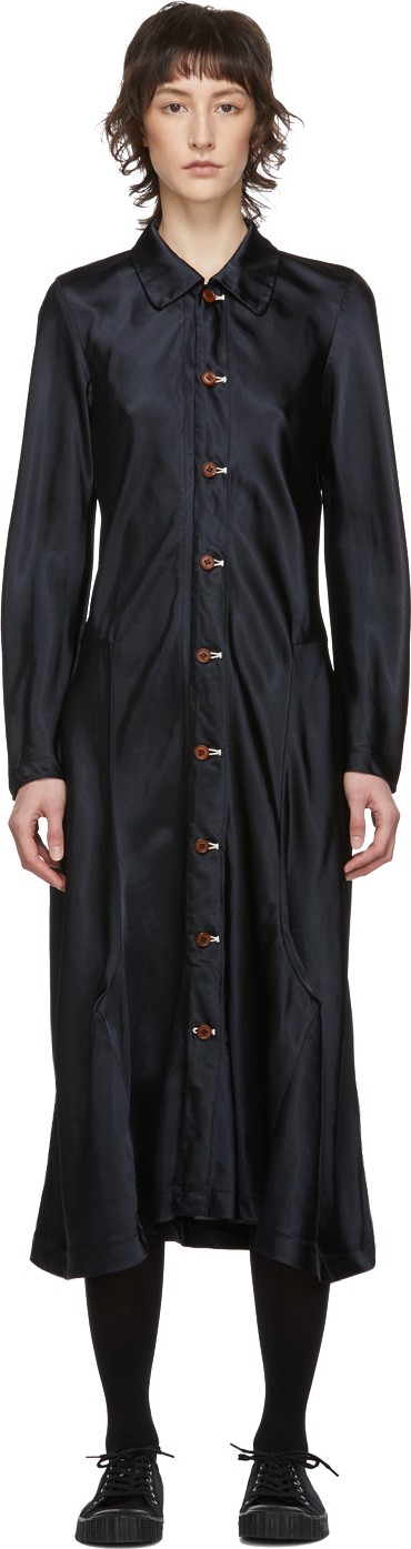 Comme Des Garçons Comme Des Garçons Navy Satin Button-Down Dress