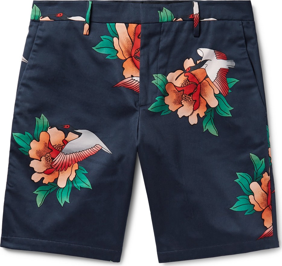 Paul Smith Printed Cotton-Blend Satin Shorts