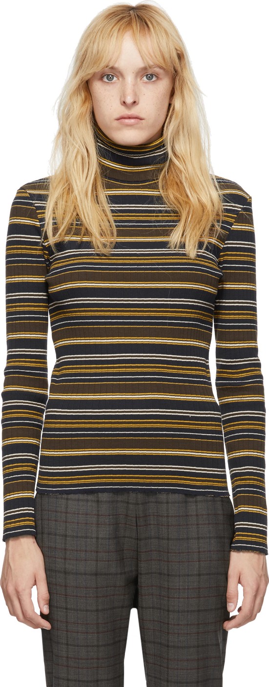 6397 Navy & Brown Striped Rib Turtleneck