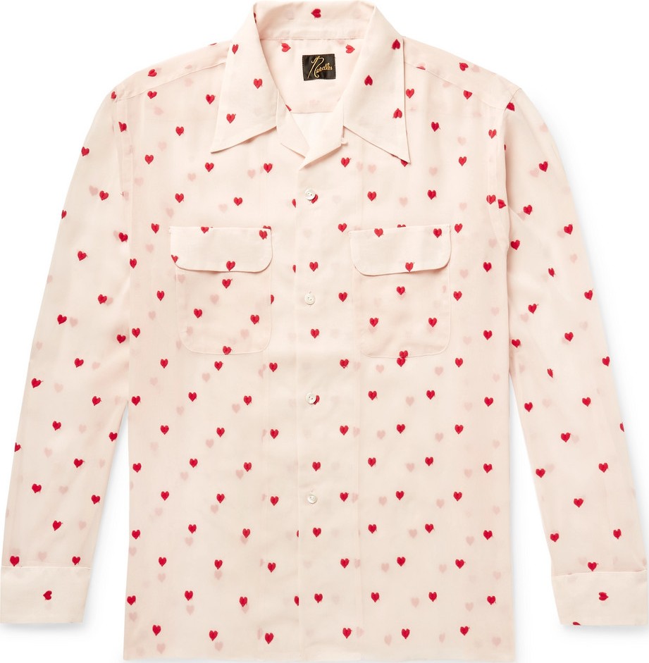 Needles Camp-Collar Embroidered Distressed Chiffon Shirt
