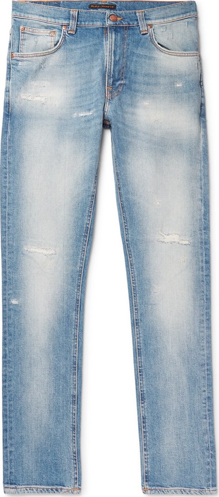 Nudie Jeans Lean Dean Slim-Fit Tapered Distressed Organic Stretch-Denim Jeans