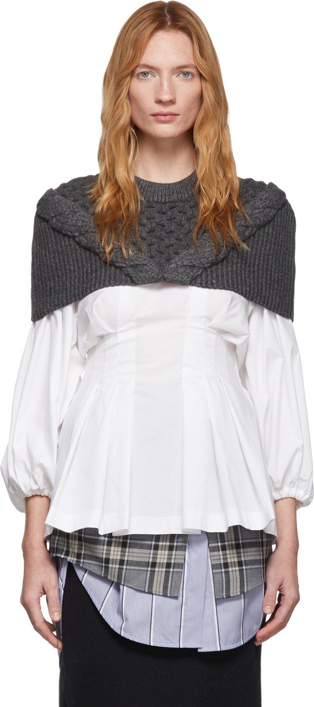 Enfold Grey Cable Knit Cape Sweater