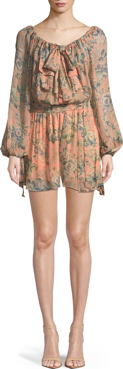 Zimmermann Tempest Gathers Floral Long-Sleeve Romper