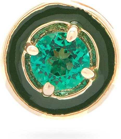Alison Lou E emerald & 14kt gold single stud earring