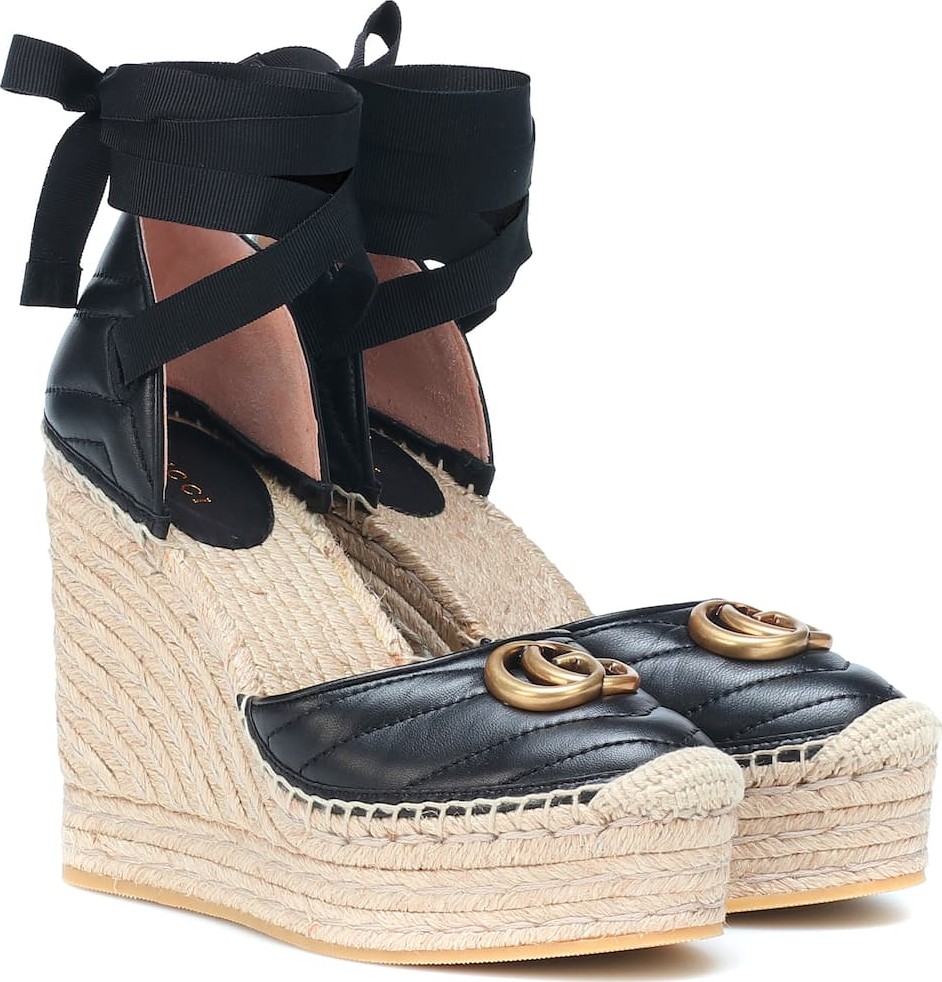 Gucci Double G leather wedge espadrilles