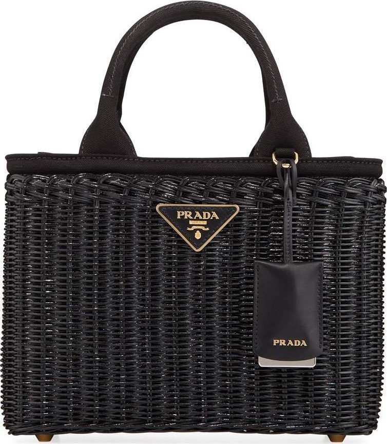 Prada Wicker Square Basket Tote Bag