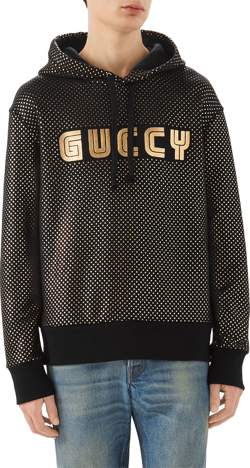 Gucci Foil-Print Guccy Block Logo Hoodie