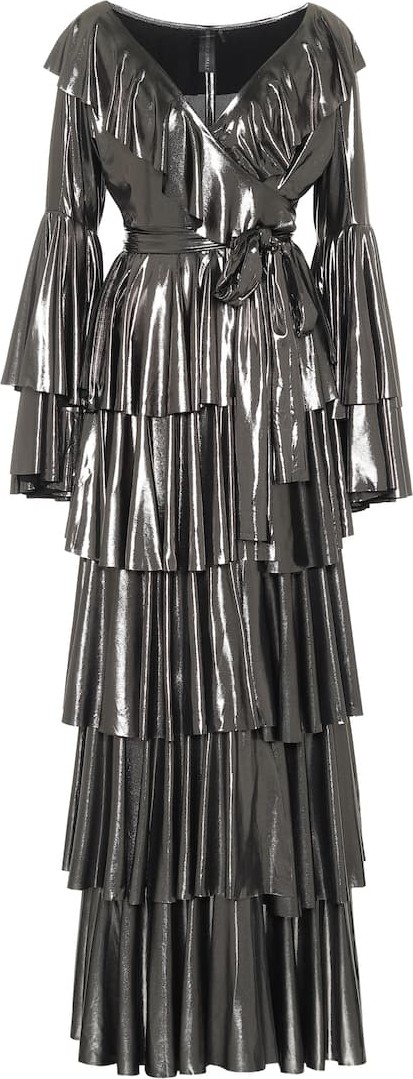 Norma Kamali Ruffled lamé maxi dress