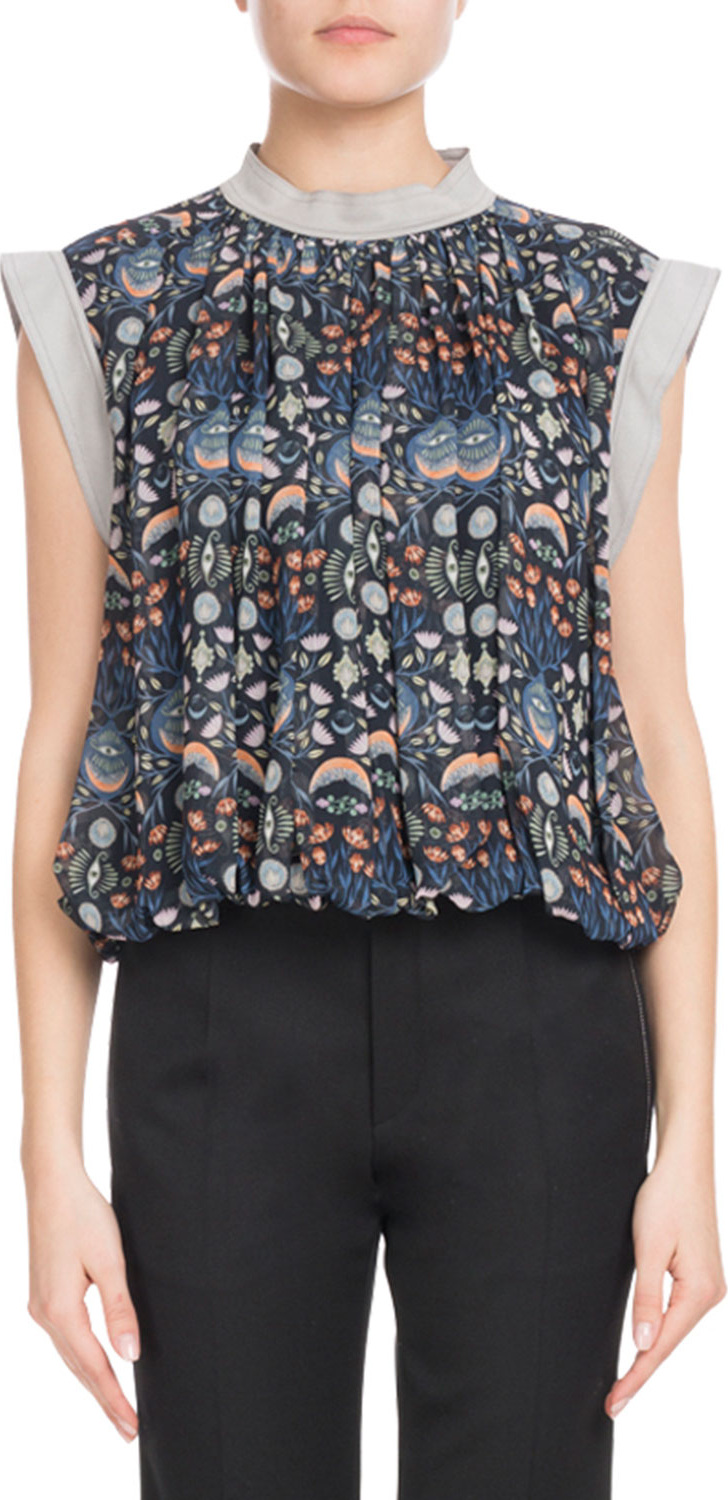 Chloe Blossom-Print Viscose Georgette Blouse with Bubble Hem