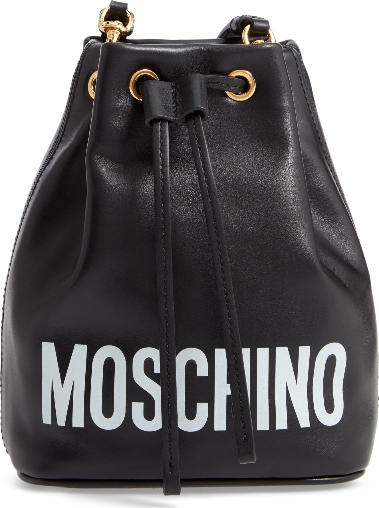 Moschino Logo Leather Bucket Bag