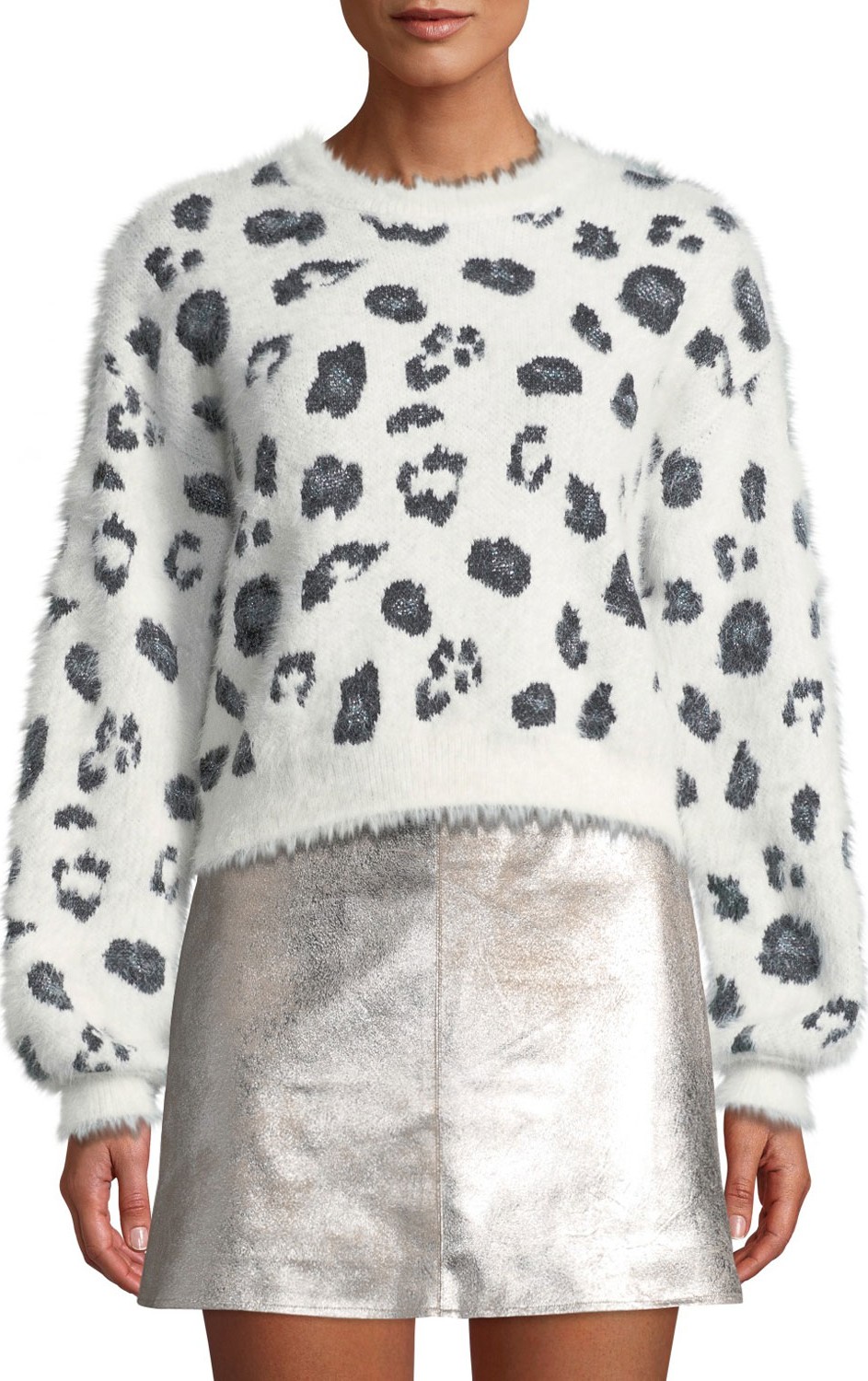 cupcakes and cashmere Huxley Leopard Jacquard Cropped Sweater