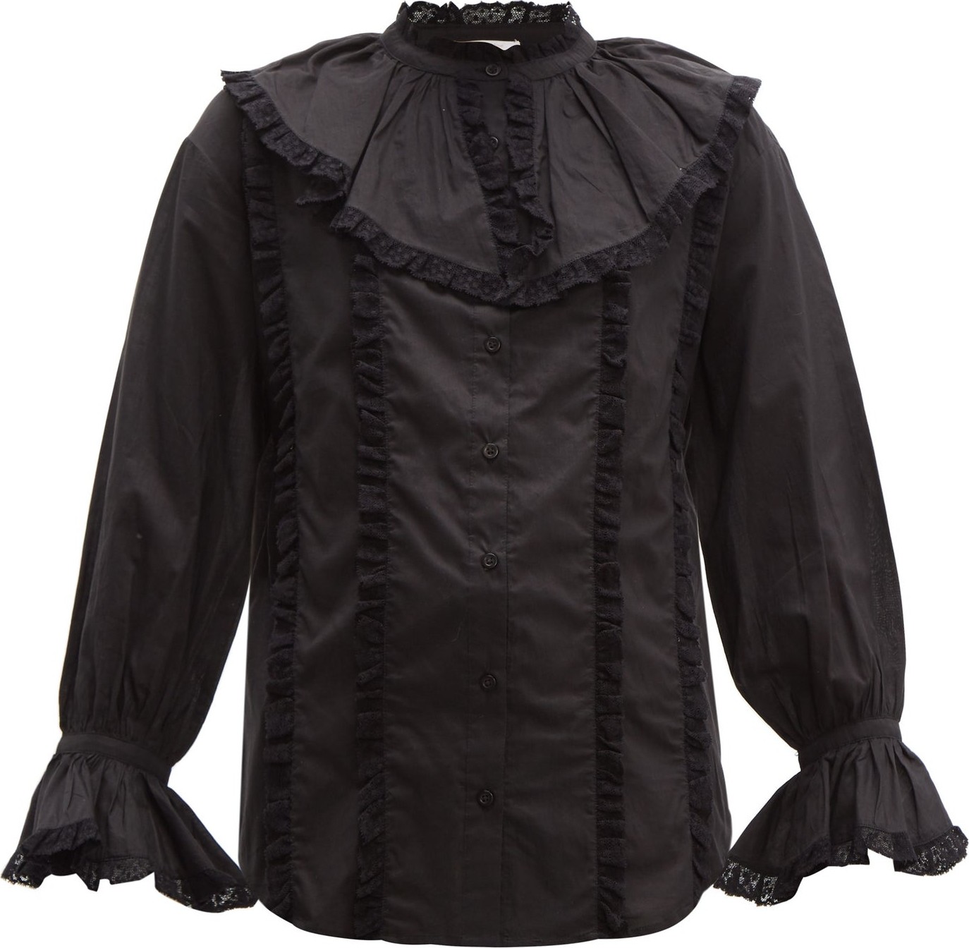 See By Chloé Lace-trim ruffled cotton-voile blouse