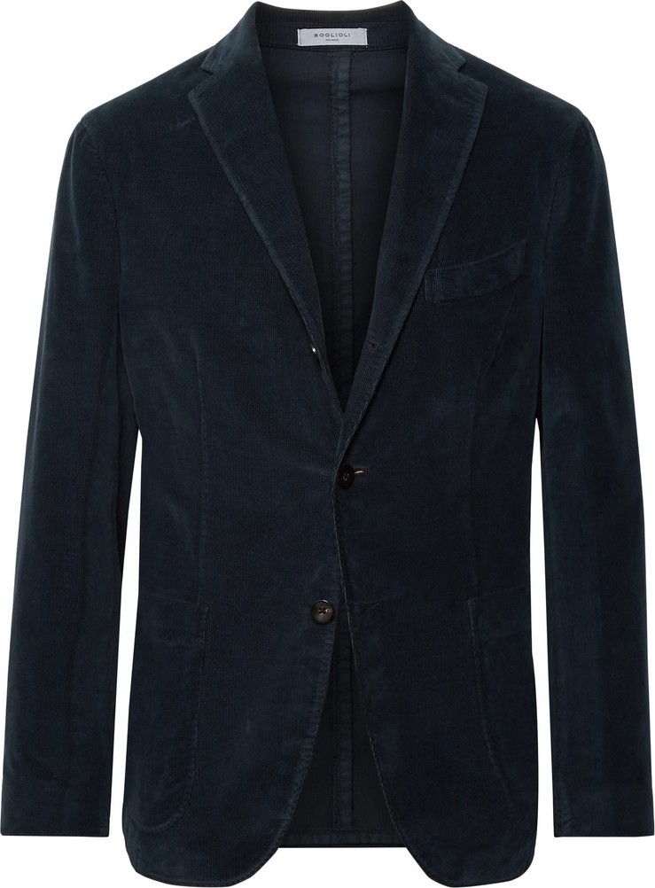 Boglioli Navy K-Jacket Slim-Fit Unstructured Stretch-Cotton Corduroy Suit Jacket