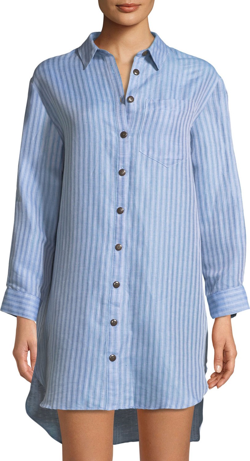 Mara Hoffman Bennett Button-Front Striped Coverup Shirt