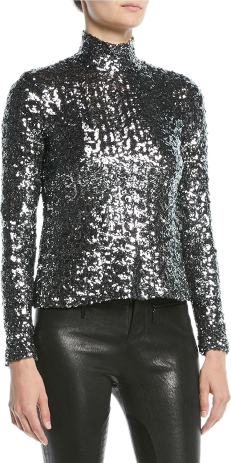 Alexis Celeste Sequin Turtleneck Long-Sleeve Top