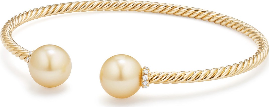 David Yurman 18k Solari Golden Pearl & Diamond Bracelet, Size M