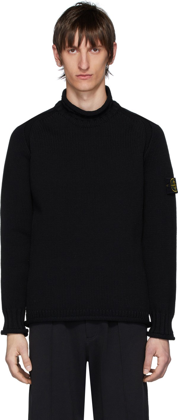 Stone Island Black Intarsia Knit Turtleneck Stone Island Black Intarsia Knit Turtleneck
