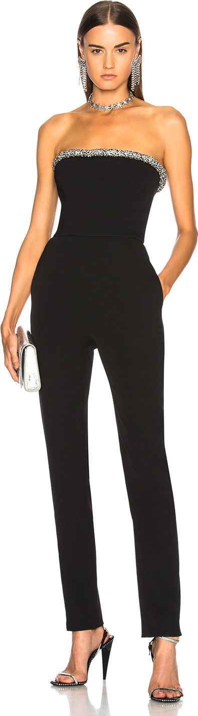 Oscar De La Renta Crystal Trim Strapless Jumpsuit