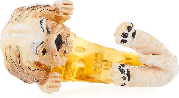 Visconti & Du Reau Shih Tzu Plated Enamel Dog Hug Ring, Size 7