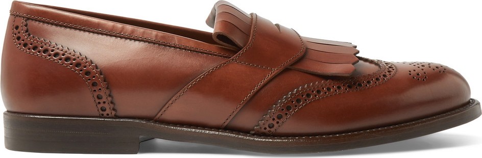 Brunello Cucinelli Brogue-Detailed Leather Kiltie Loafers