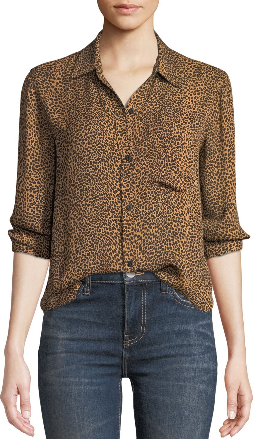 Current/Elliott The Derby Leopard-Print Button-Down Top