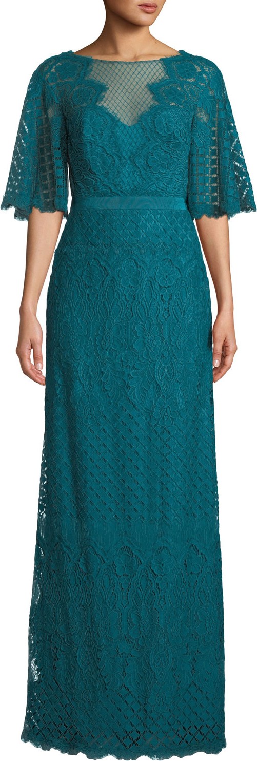 Tadashi Shoji Paxe Lace Flutter-Sleeve Gown