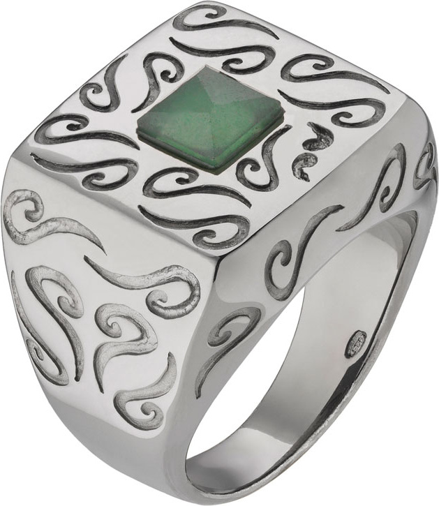 Marco Dal Maso Men's Oxidized Silver Ring with Aventurine, Size 10