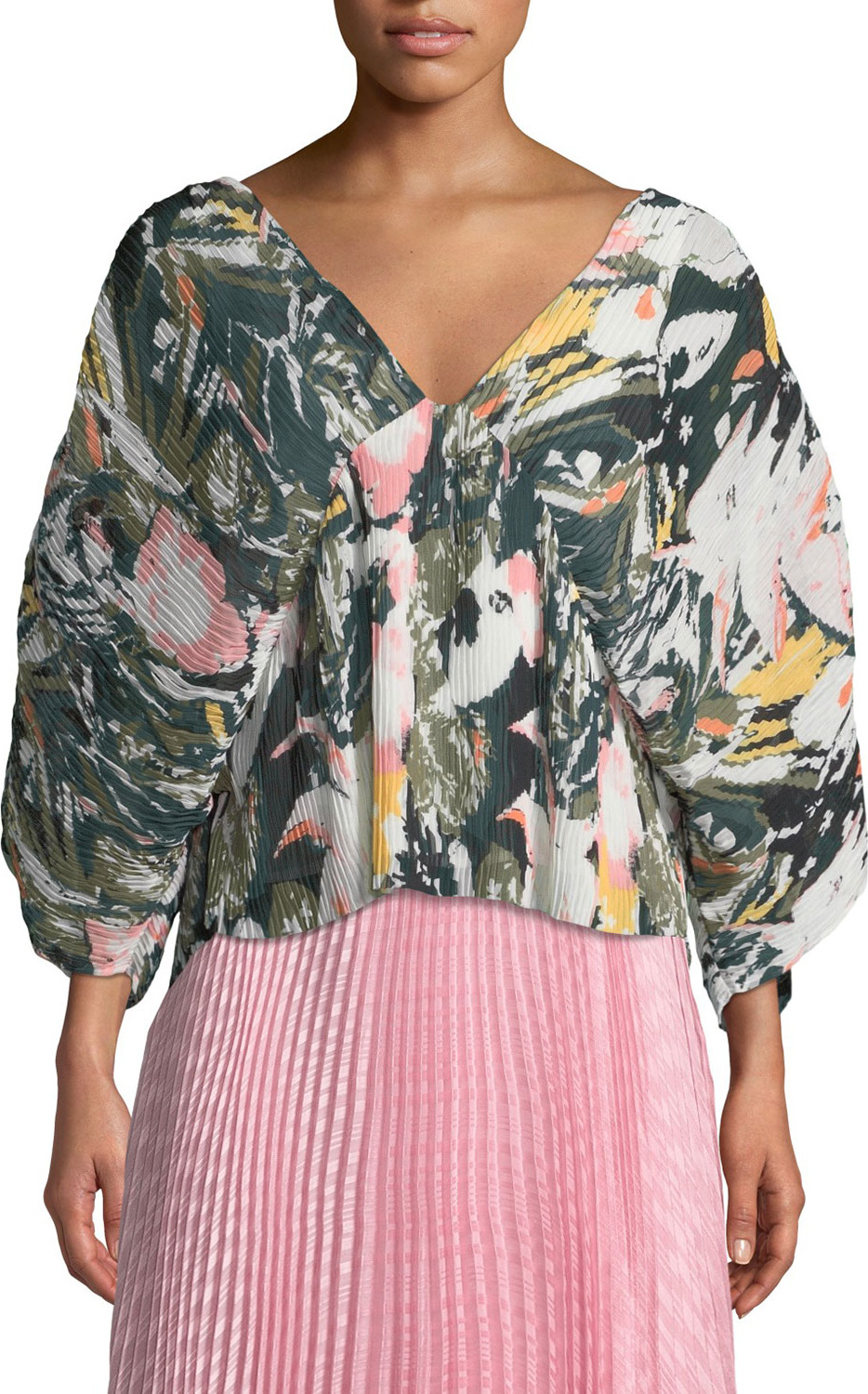 Club Monaco Whitean Crinkle Floral-Print Top