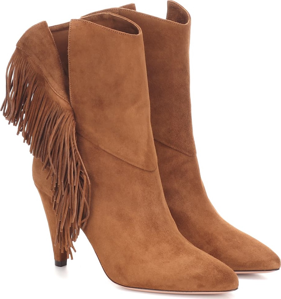 Aquazzura Wild Fringe 85 suede ankle boots