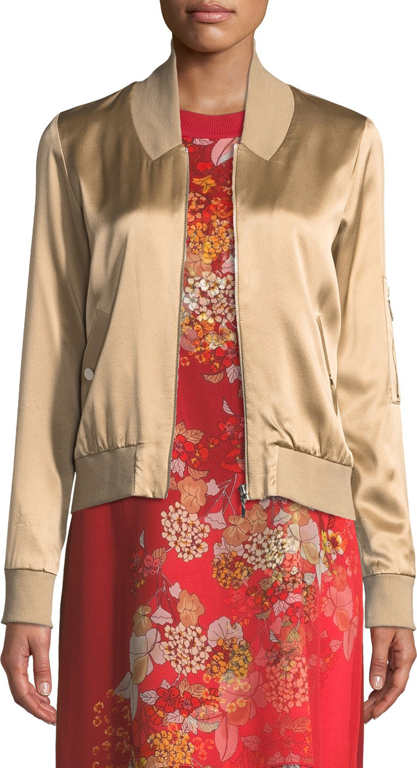 Elie Tahari Brandy Silk Satin Bomber Jacket