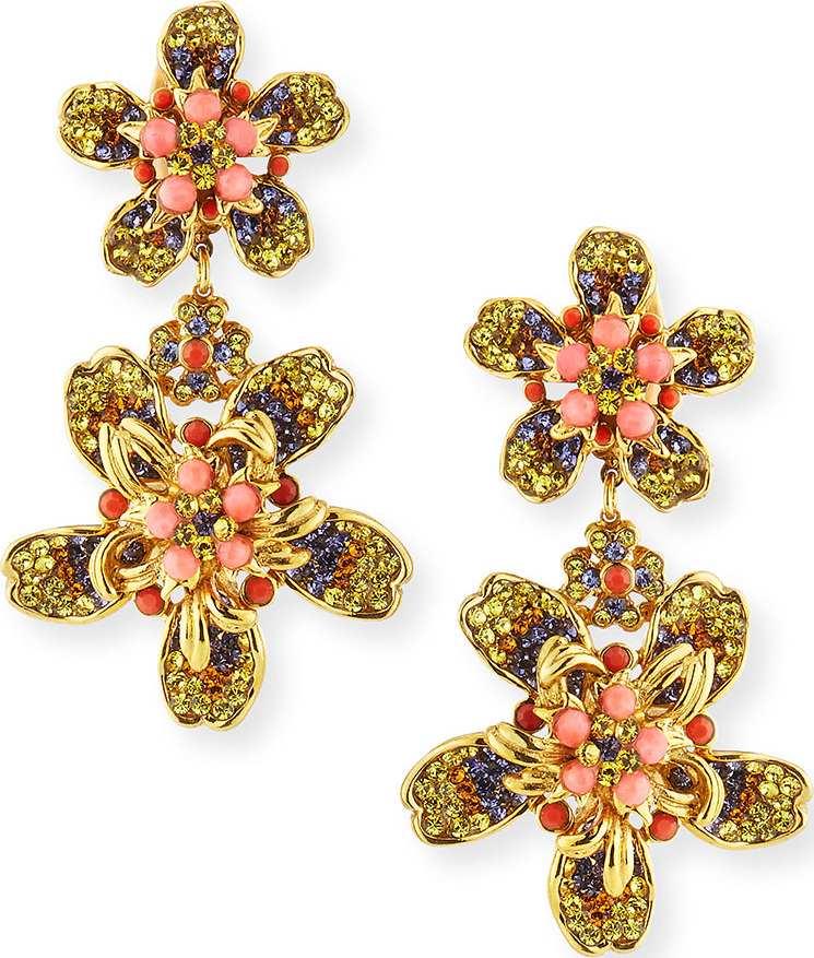 Jose & Maria Barrera Double Flower Drop Earrings