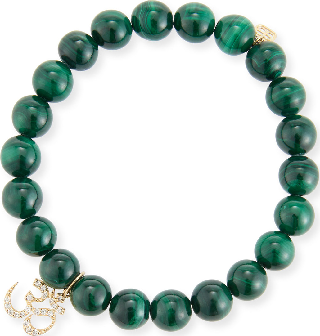 Sydney Evan 8mm Malachite Beaded Bracelet with Diamond Om Charm