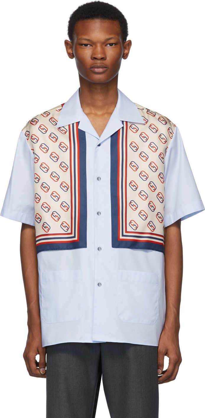 Gucci Blue Silk Bowling Shirt