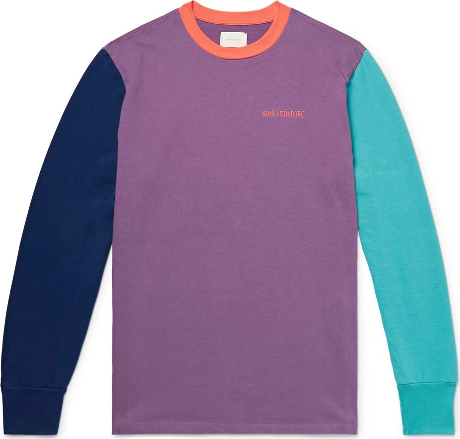 Aimé Leon Dore Logo-Embroidered Colour-Block Cotton-Jersey T-Shirt