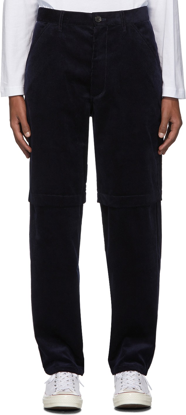 Comme Des Garcons Navy Corduroy 2-Layer Trousers