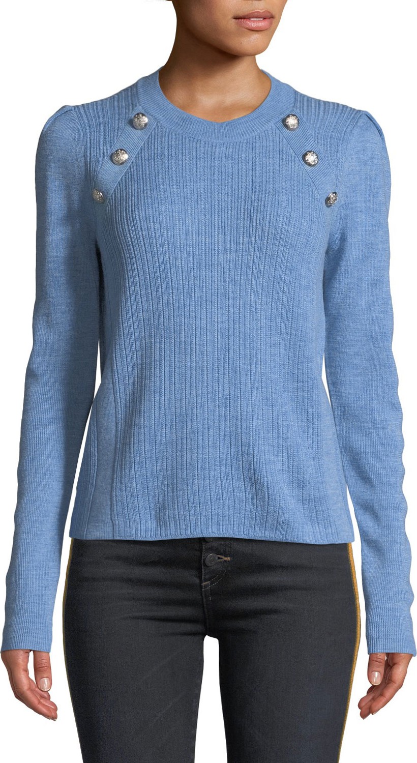 Veronica Beard Simi Wool Button-Shoulder Raglan Sweater