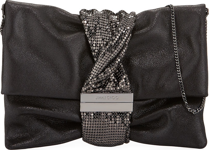 Jimmy Choo Chandra Metallic Clutch Bag, Black