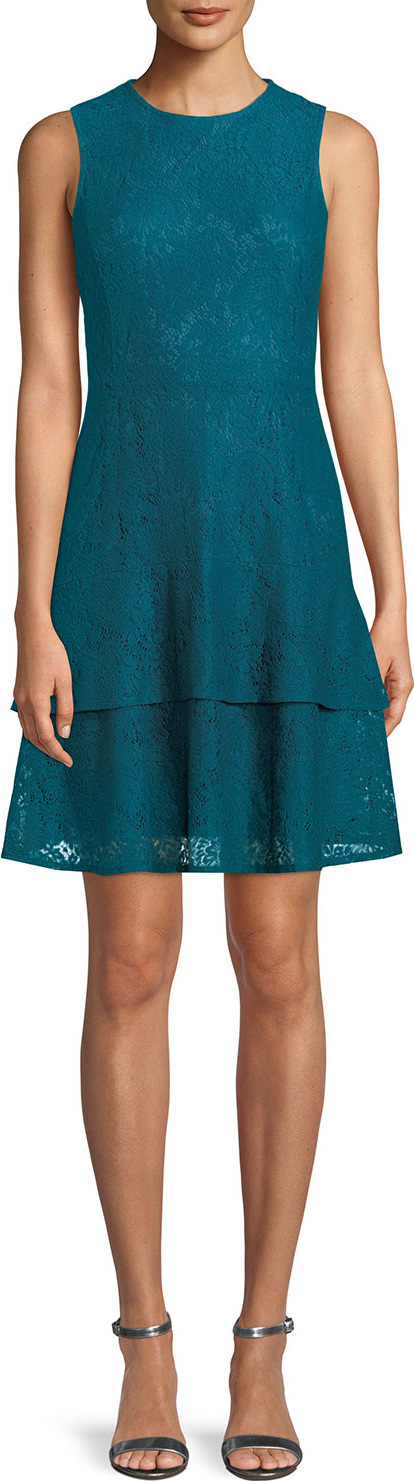 MICHAEL MICHAEL KORS Lace Double-Flounce Sleeveless Dress