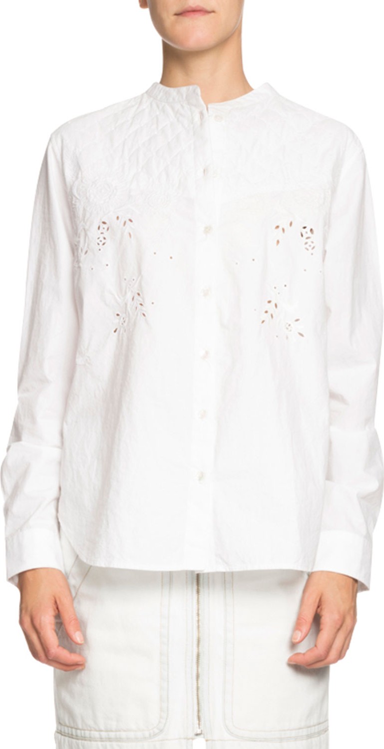 Isabel Marant Etoile Willo Quilted Eyelet Button-Front Shirt