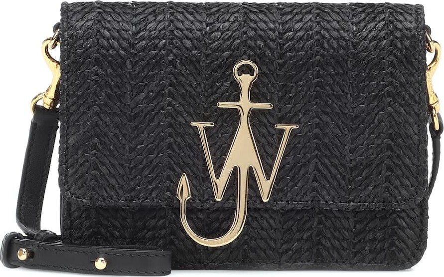 J.W.Anderson Logo raffia and leather shoulder bag