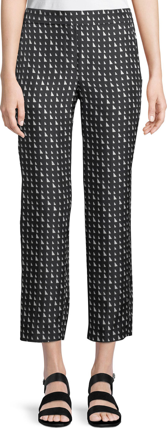 Theory Triangle-Print Silk Pull-On Trousers