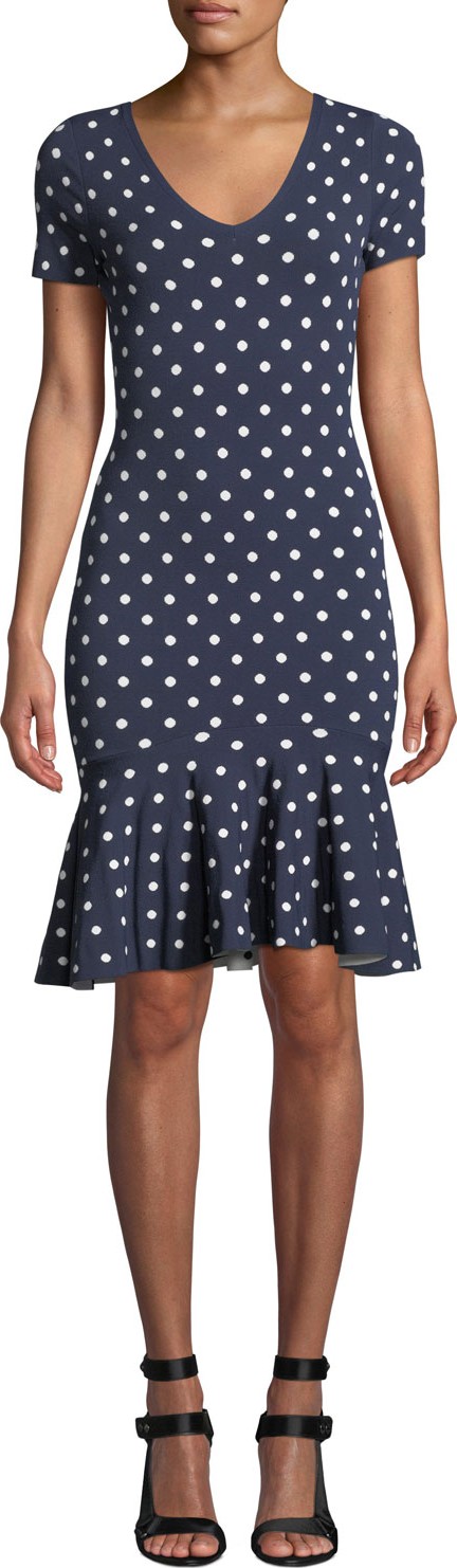 MILLY Short-Sleeve Flutter-Hem Micro Dot Dress