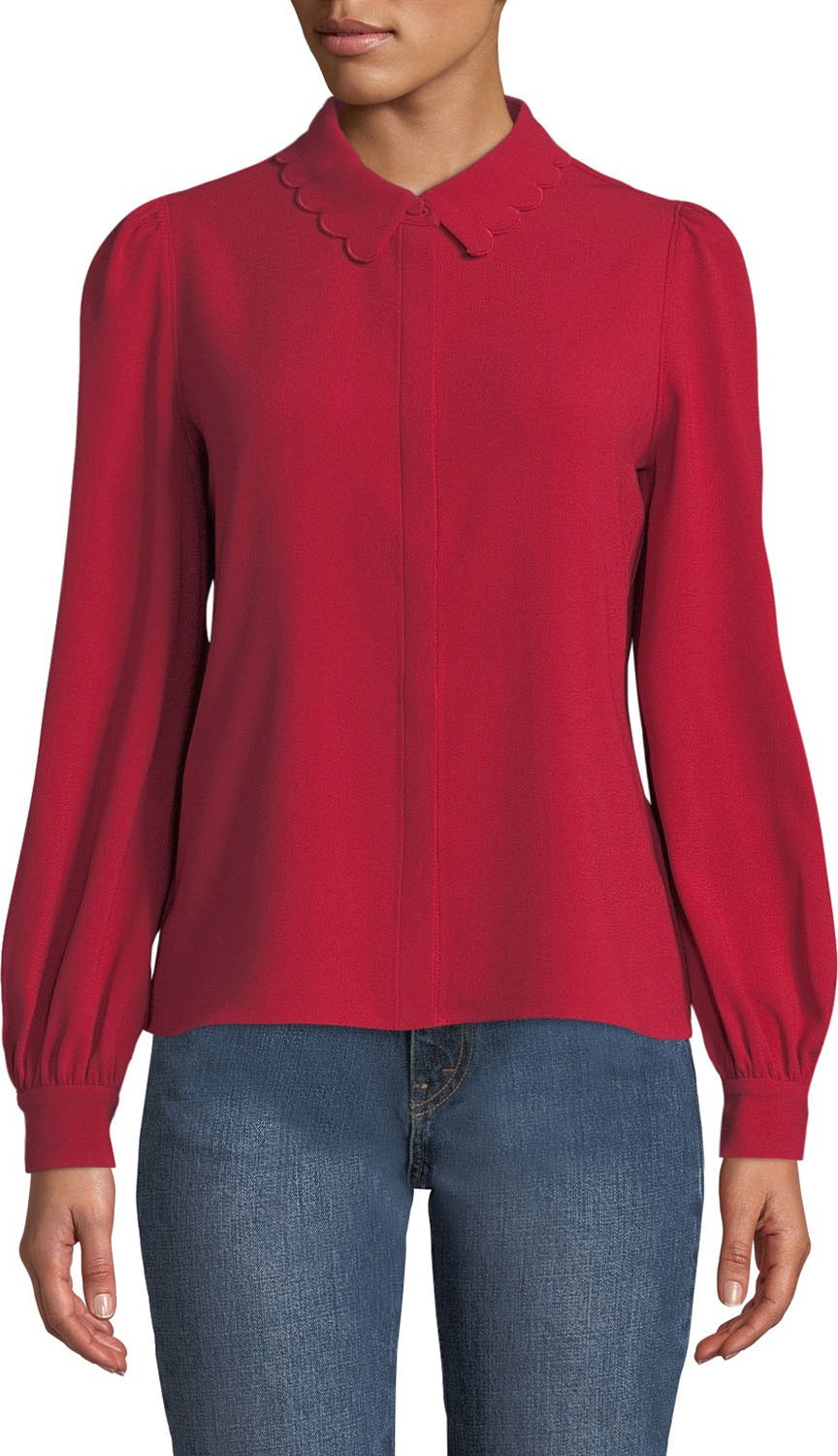 Co Scalloped Collar Button-Front Blouse