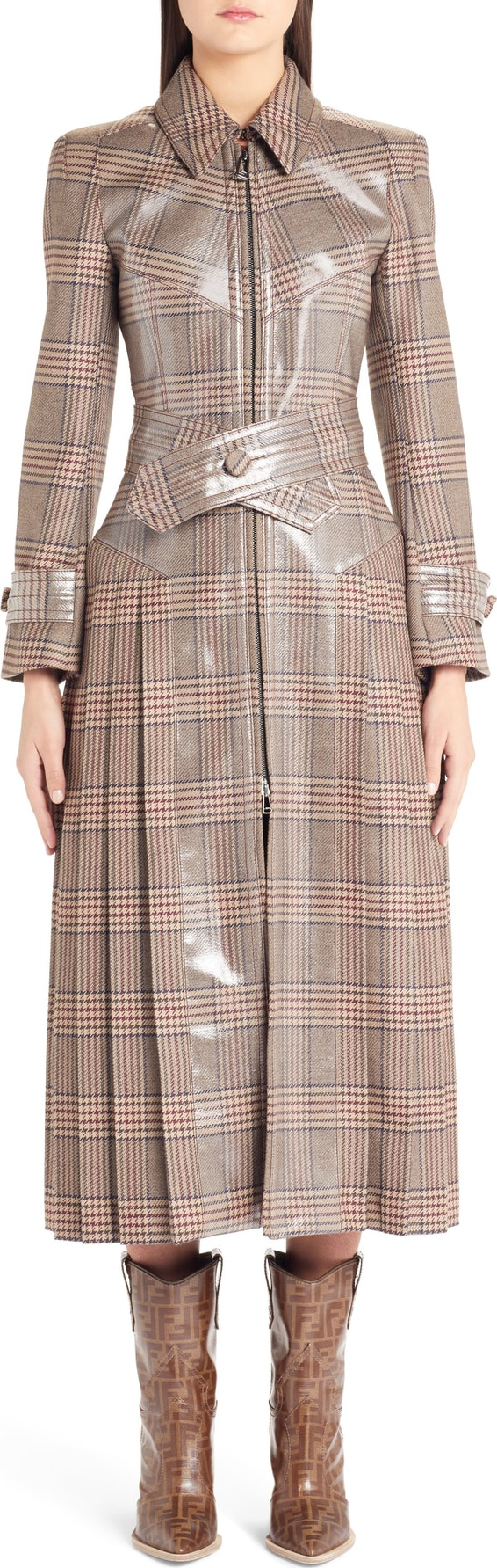 Fendi Checked Glazed Wool Trench Coat