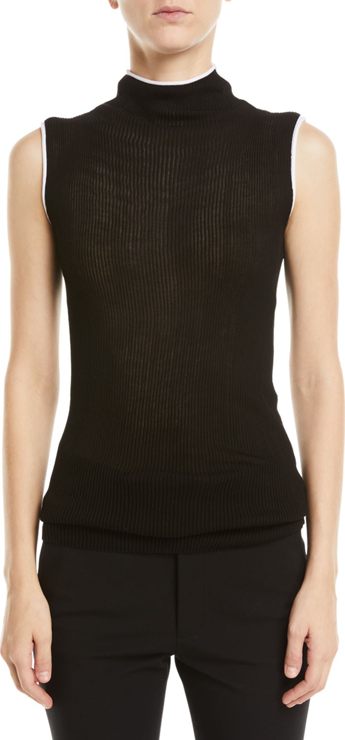 Helmut Lang Sheer Rib-Knit Turtleneck Tank