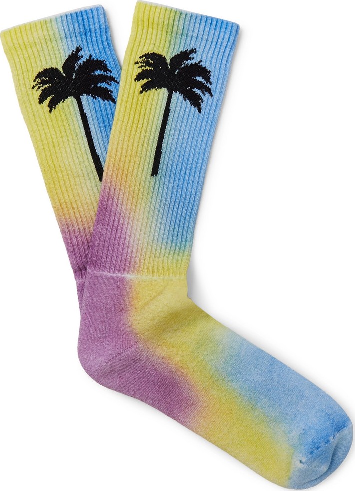 Palm Angels Tie-Dyed Intarsia Stretch Cotton-Blend Socks