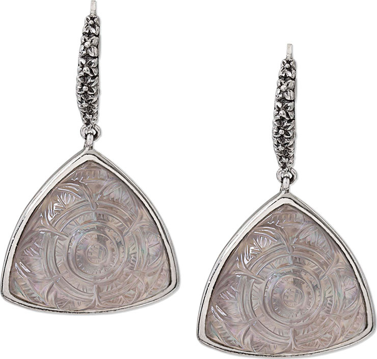 Stephen Dweck Carved Crystal Quartz Triangle Drop Earrings
