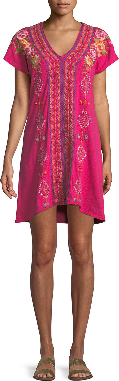 Johnny Was Vella Easy Knit Short-Sleeve Tunic Dress