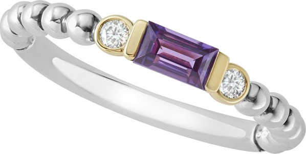 LAGOS 18k Beaded Stacking Band Ring w/ Diamonds, Size 6